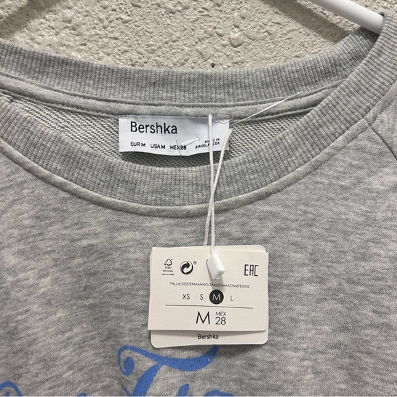 Bershka Grey Cropped Sweatshirt with Stopper Drawstring Waist "SF Cali" NWT M - Picture 6 of 6